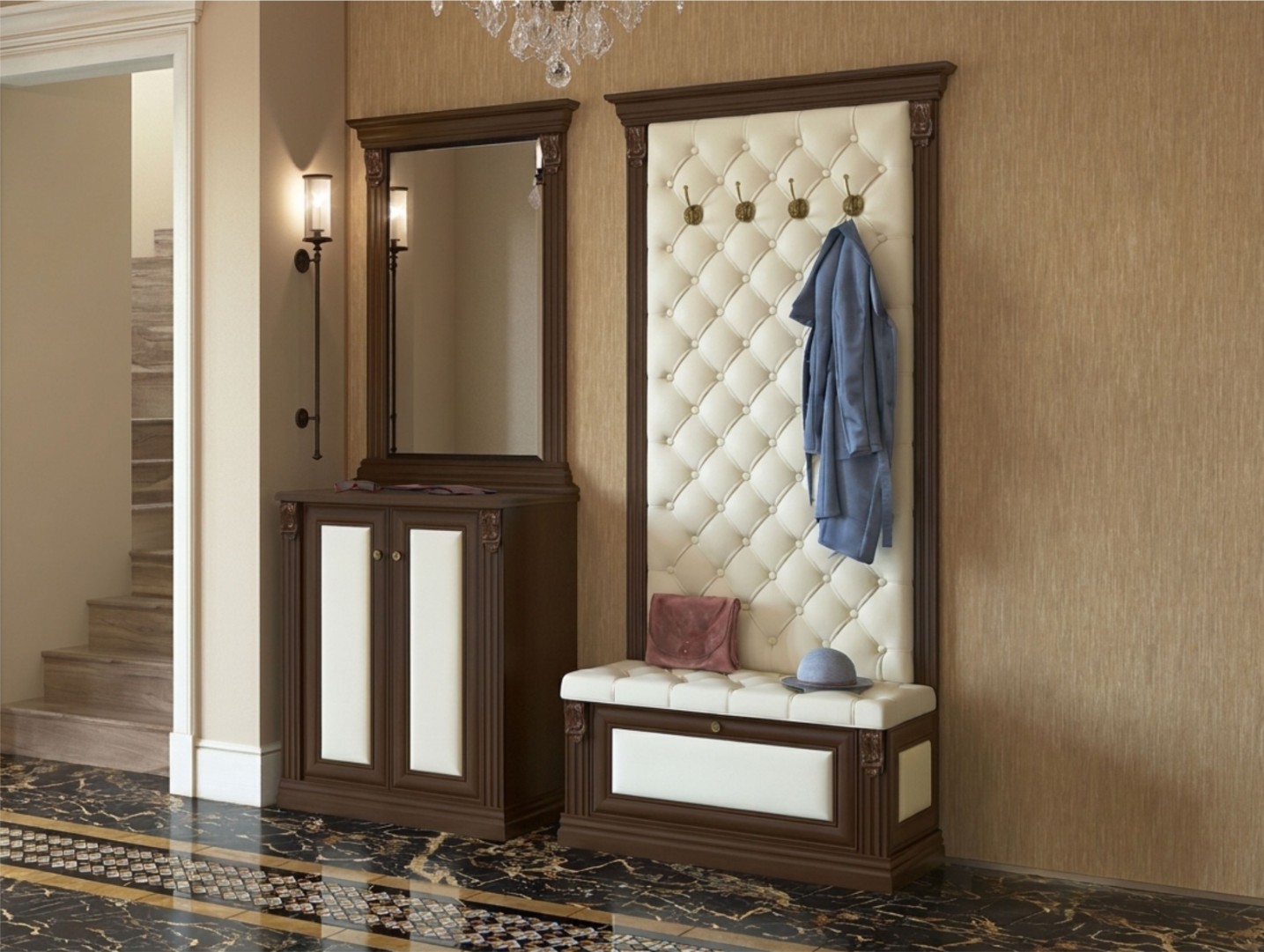 Прихожая Б5.8-2.1 (с короной №2) Орех/Синий/Патина золото