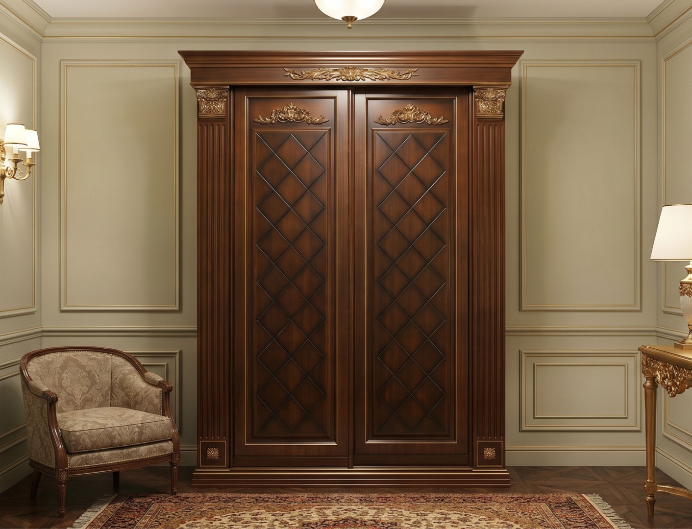 Шкаф-купе 4-х ств. с вешалкой Б404.22Г Карамель/Патина Золото/Беж