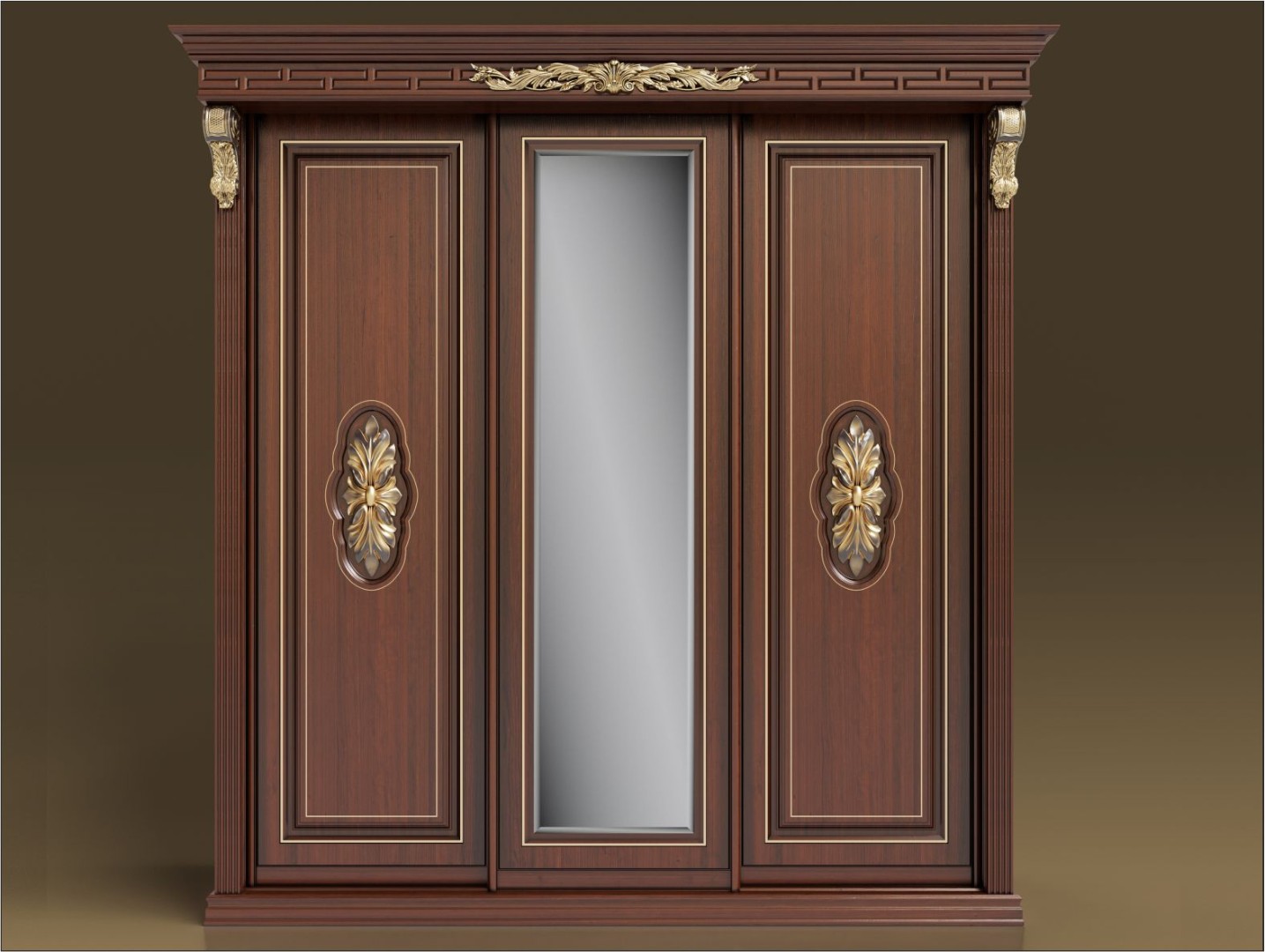 Шкаф-купе 3-х ств. с угловой вешалкой и тумбой Б320.22М Орех/Карамель/Беж
