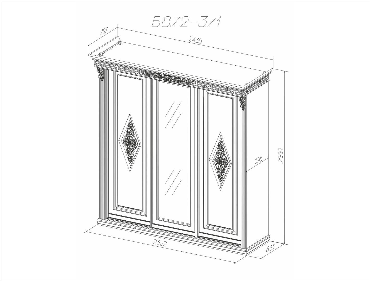 Шкаф-купе 3-х ств. с угловой вешалкой и тумбой Б320.22М Орех/Карамель/Беж