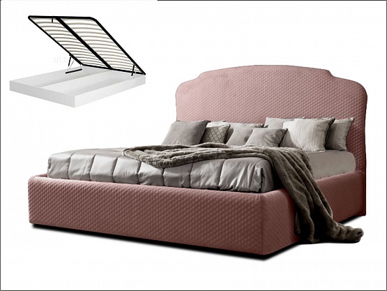 Кровать "Римини" 1,4 м. с подъемным механизмом (стеганые царги) Пепельно розовый 